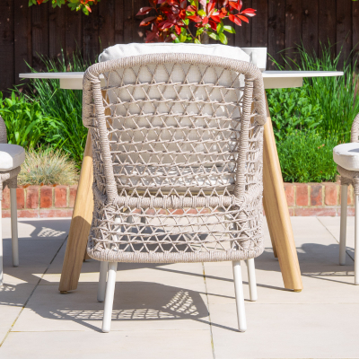 Fleur 4 Seat Rope Aluminium Wood Look Dining Set - Round Table in Pebble