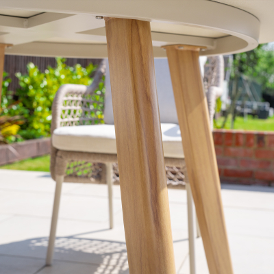 Fleur 4 Seat Rope Aluminium Wood Look Dining Set - Round Table in Pebble