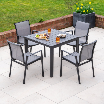 Paloma 4 Seat Aluminium Dining Set - Square Table in Graphite Grey
