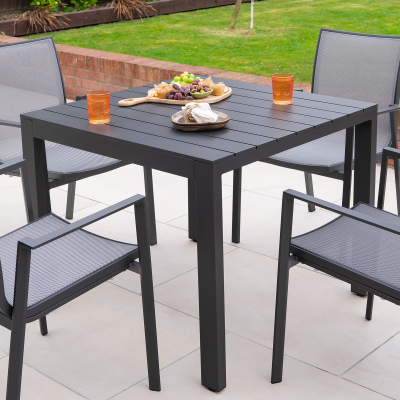 Paloma 4 Seat Aluminium Dining Set - Square Table in Graphite Grey
