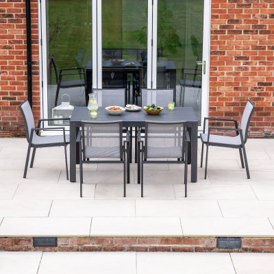 Paloma 6 Seat Aluminium Dining Set - Rectangular Table in Graphite Grey