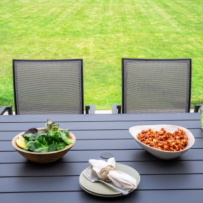 Paloma 6 Seat Aluminium Dining Set - Rectangular Table in Graphite Grey