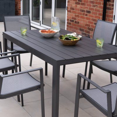 Paloma 6 Seat Aluminium Dining Set - Rectangular Table in Graphite Grey
