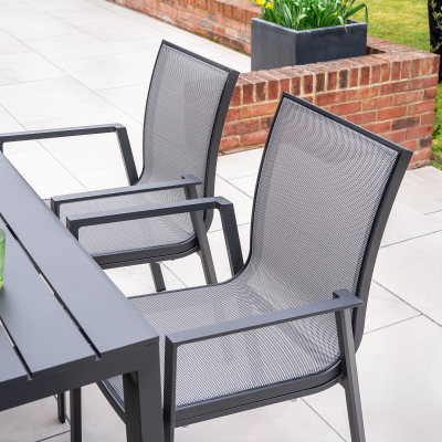 Paloma 6 Seat Aluminium Dining Set - Rectangular Table in Graphite Grey