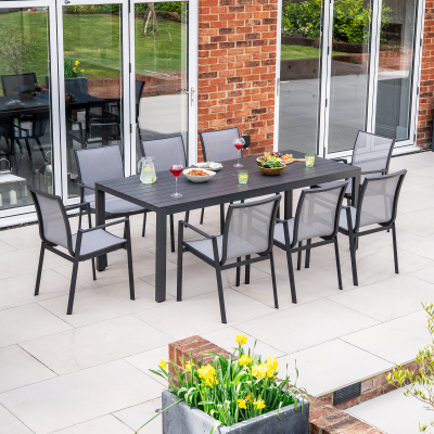 Paloma 8 Seat Aluminium Dining Set - Rectangular Table in Graphite Grey