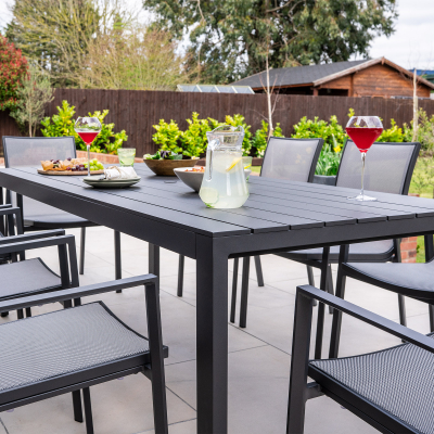 Paloma 8 Seat Aluminium Dining Set - Rectangular Table in Graphite Grey