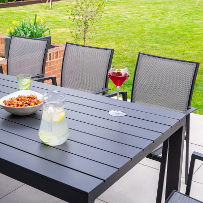 Paloma 8 Seat Aluminium Dining Set - Rectangular Table in Graphite Grey
