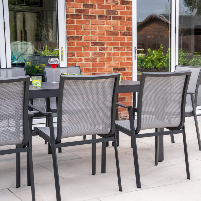 Paloma 8 Seat Aluminium Dining Set - Rectangular Table in Graphite Grey