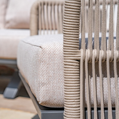 Grace Rope Wood 3 Seat Sofa Lounging Set in Almond