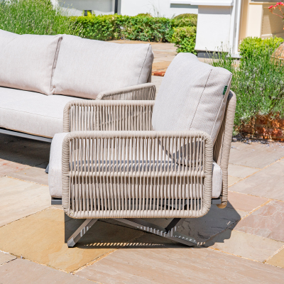 Grace Rope Wood 3 Seat Sofa Lounging Set in Almond