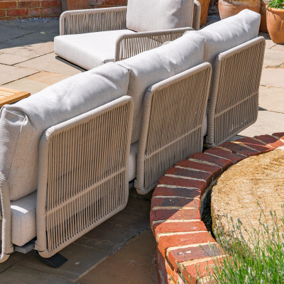 Grace Rope Wood 3 Seat Sofa Lounging Set in Almond