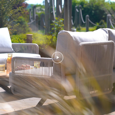 Grace Rope Wood 3 Seat Sofa Suite Lounging Set in Almond