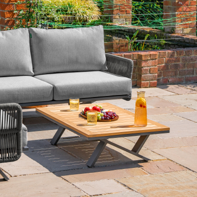 Grace Rope Wood Corner Sofa Lounging Set in Heroin Grey