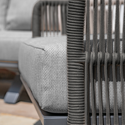 Grace Rope Wood 3 Seat Sofa Lounging Set in Heron Grey