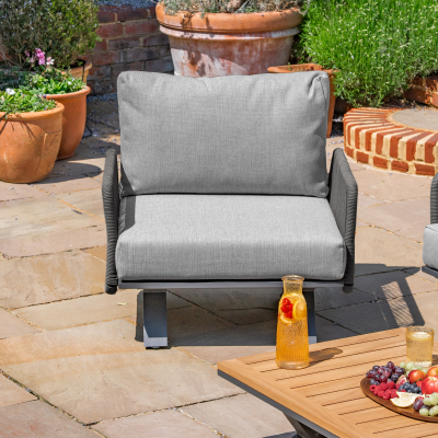 Grace Rope Wood 3 Seat Sofa Lounging Set in Heron Grey