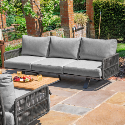 Grace Rope Wood 3 Seat Sofa Suite Lounging Set in Heron Grey