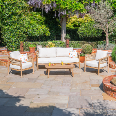 Matilda Rattan Wood 2 Seater Sofa Lounging Set in Natural