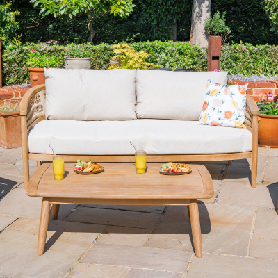 Matilda Rattan Wood 2 Seater Sofa Lounging Set in Natural
