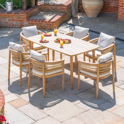 Matilda 6 Seat Rattan Wood Dining Set - Rectangular Table in Natural