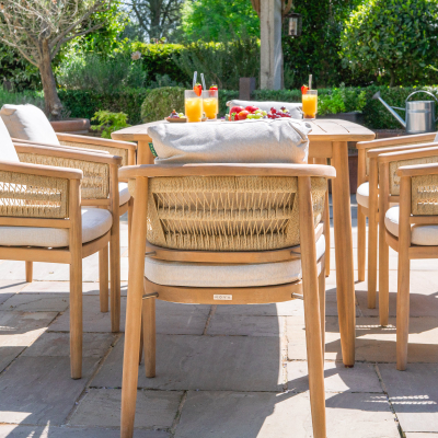 Matilda 6 Seat Rattan Wood Dining Set - Rectangular Table in Natural