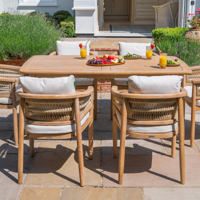 Matilda 6 Seat Rattan Wood Dining Set - Rectangular Table in Natural