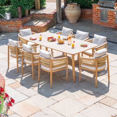 Matilda 8 Seat Rattan Wood Dining Set - Rectangular Table in Natural