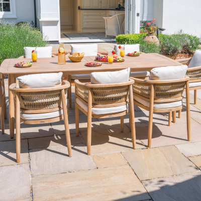 Matilda 8 Seat Rattan Wood Dining Set - Rectangular Table in Natural