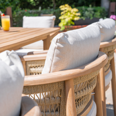 Matilda 8 Seat Rattan Wood Dining Set - Rectangular Table in Natural