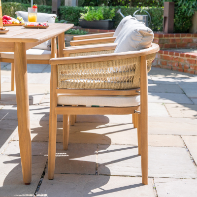 Matilda 8 Seat Rattan Wood Dining Set - Rectangular Table in Natural