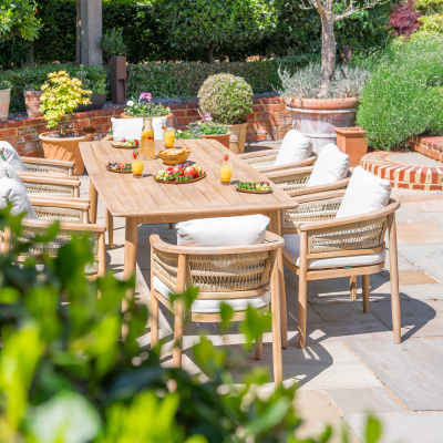 Matilda 8 Seat Rattan Wood Dining Set - Rectangular Table in Natural