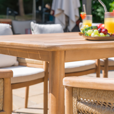 Matilda 8 Seat Rattan Wood Dining Set - Rectangular Table in Natural