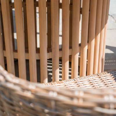 Hailey 4 Seat Rattan Wood Dining Set - Round Table in Acorn