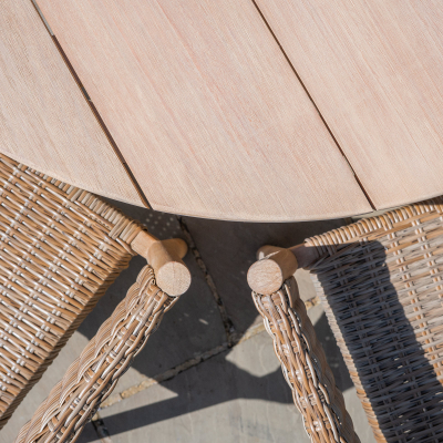 Hailey 4 Seat Rattan Wood Dining Set - Round Table in Acorn