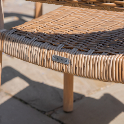 Hailey 4 Seat Rattan Wood Dining Set - Round Table in Acorn