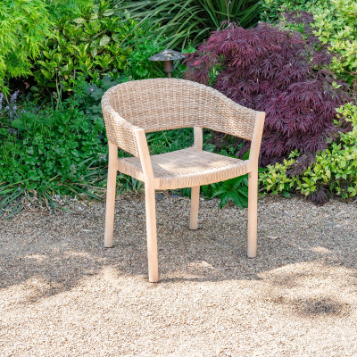 Hailey 4 Seat Rattan Wood Dining Set - Round Table in Acorn