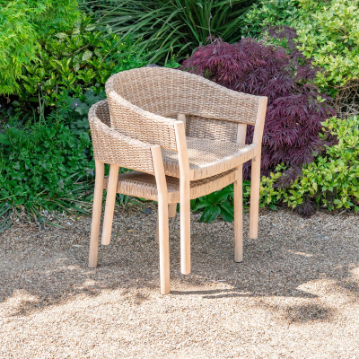 Hailey 4 Seat Rattan Wood Dining Set - Round Table in Acorn