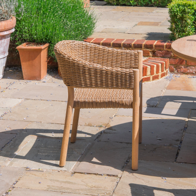 Hailey 4 Seat Rattan Wood Dining Set - Round Table in Acorn