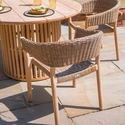 Hailey 4 Seat Rattan Wood Dining Set - Round Table in Acorn