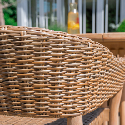 Hailey 4 Seat Rattan Wood Dining Set - Round Table in Acorn