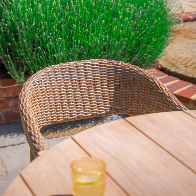 Hailey 6 Seat Rattan Wood Dining Set - Round Table in Acorn