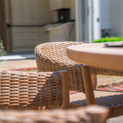 Hailey 6 Seat Rattan Wood Dining Set - Round Table in Acorn