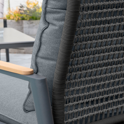 Parker 2 Seater Aluminium Rope Reclining Lounge Dining Set with 2 Armchairs - Adjustable Rising Table in Graphite Grey