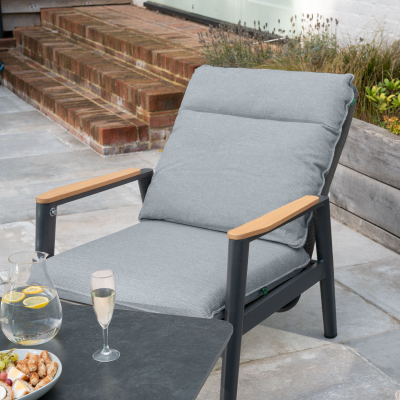 Parker 2 Seater Aluminium Rope Reclining Lounge Dining Set with 2 Armchairs - Adjustable Rising Table in Graphite Grey