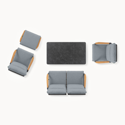 Parker 2 Seater Aluminium Rope Reclining Lounge Dining Set with 2 Armchairs - Adjustable Rising Table in Graphite Grey