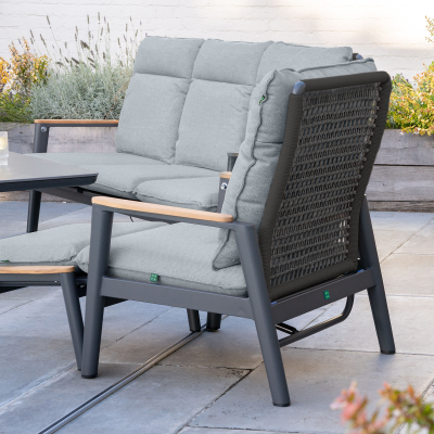 Parker 3 Seater Aluminium Rope Reclining Lounge Dining Set with 2 Armchairs - Adjustable Rising Table in Graphite Grey