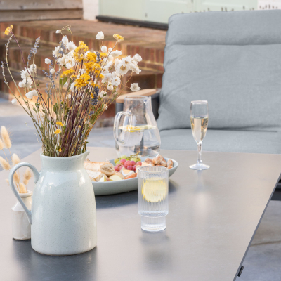 Parker 3 Seater Aluminium Rope Reclining Lounge Dining Set with 2 Armchairs - Adjustable Rising Table in Graphite Grey