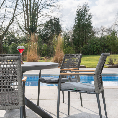 Parker 6 Seat Aluminium Rope Dining Set - Round Table in Graphite Grey