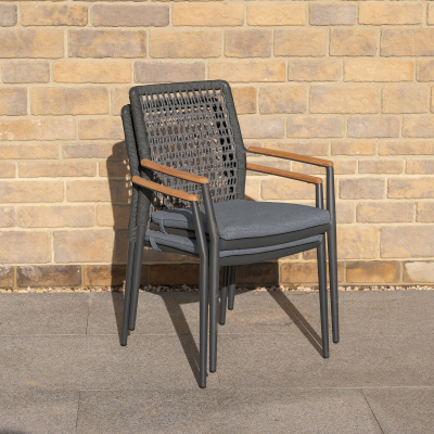 Parker 6 Seat Aluminium Rope Dining Set - Round Table in Graphite Grey