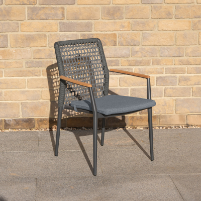 Parker 6 Seat Aluminium Rope Dining Set - Round Table in Graphite Grey