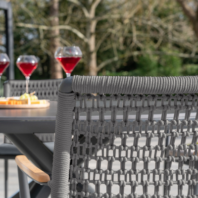 Parker 6 Seat Aluminium Rope Dining Set - Round Table in Graphite Grey